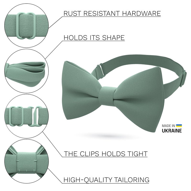 Bow Tie House Men's Classic Pre-Tied Bow Tie Formal Solid Tuxedo (Large, Green Fern) - Image 2